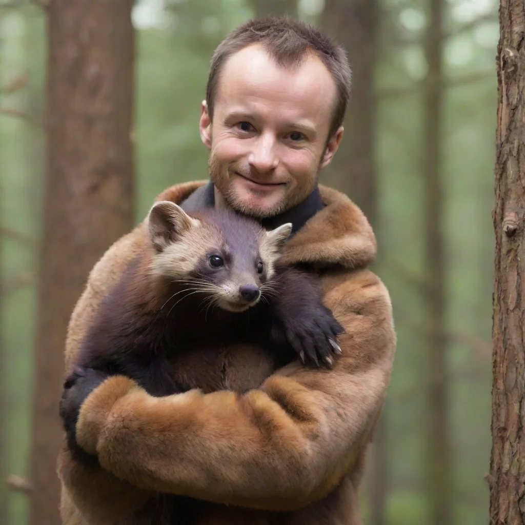 aigiant pine marten hugging human male