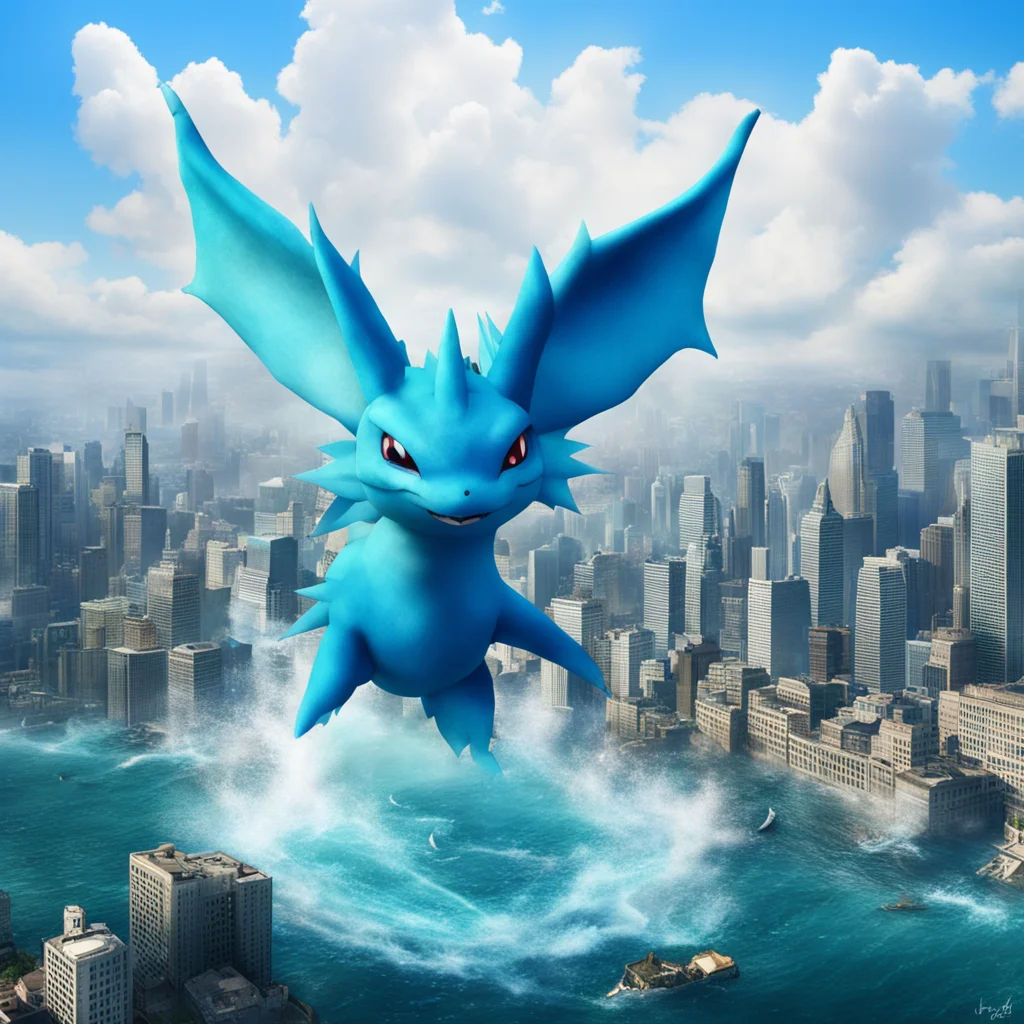 aigiant vaporeon attacking a city