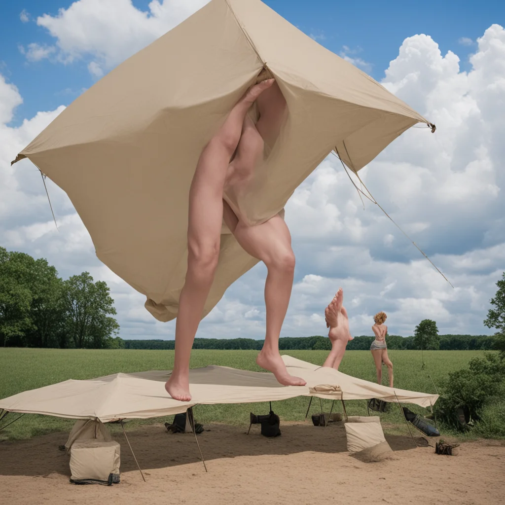 aigiant woman stepping on a tent
