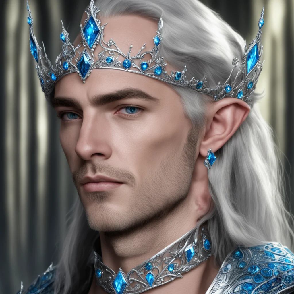 aigil galad wearing silver elven tiara with blue diamonds good looking trending fantastic 1