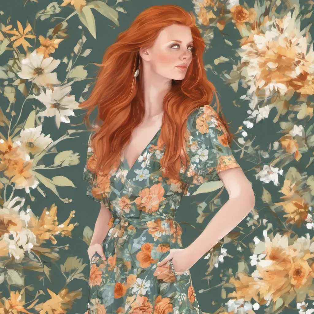 ginger hair pretty woman wearing floral sundress