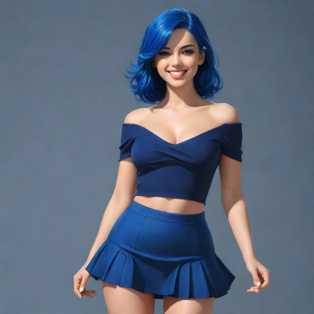 aigirl blue hair blue top blue skirt elegant highly detailed digital art