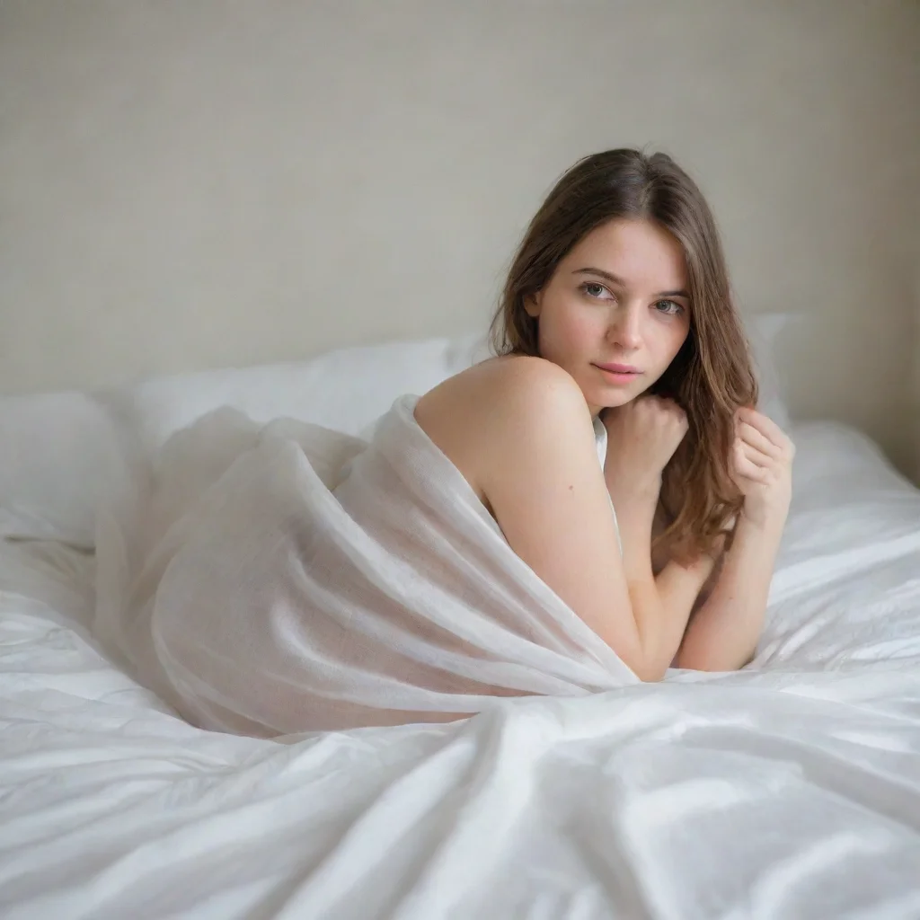 aigirl covering herself with a really small piece of really thin chiffon cloth in a bed