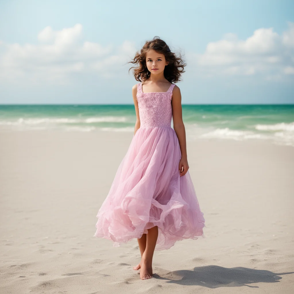girl in dress on beach