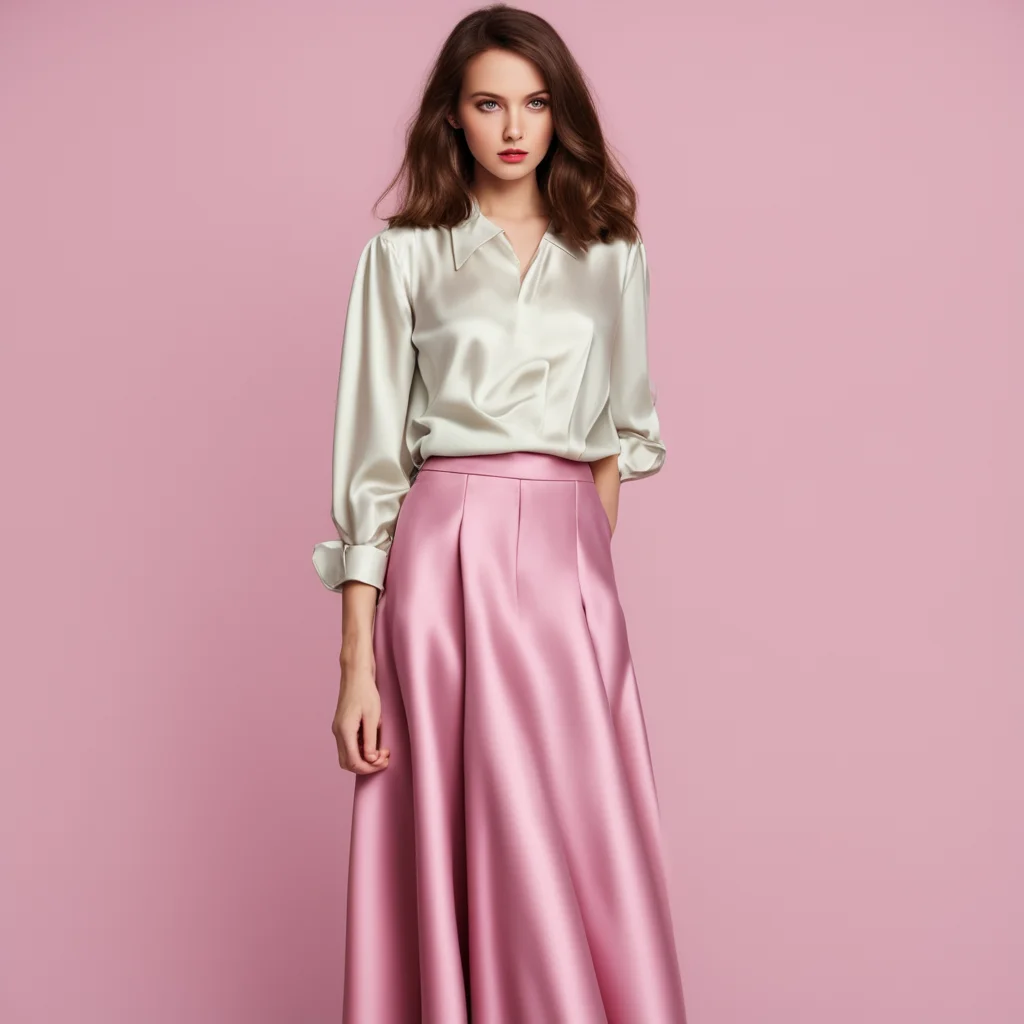 girl in satin blouse and long skirt