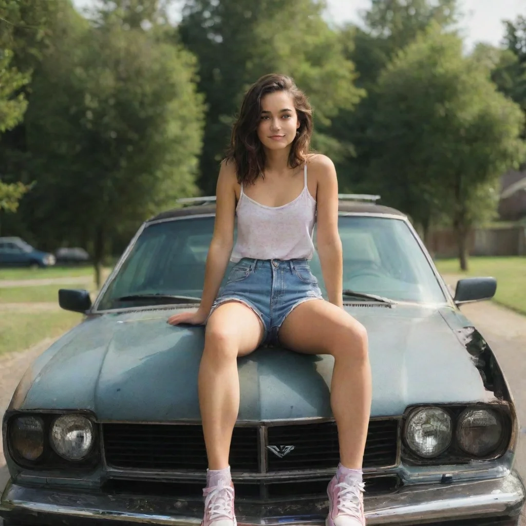 girl sitting on car
