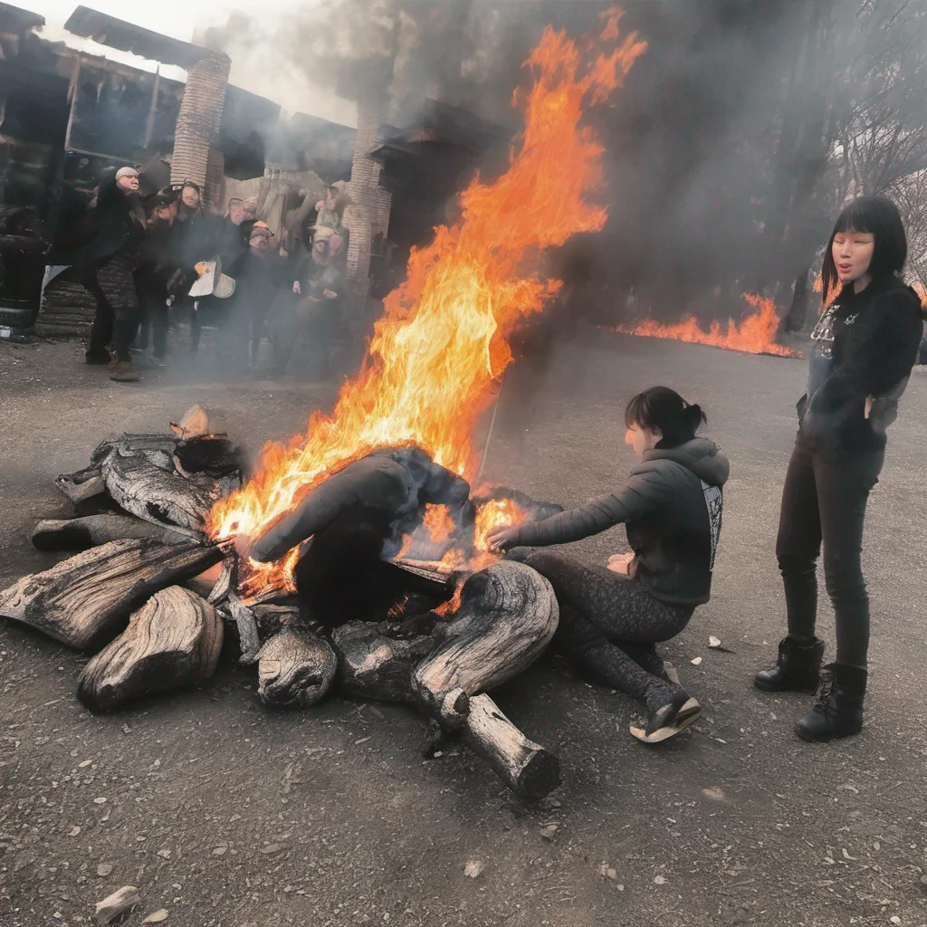 girl spit roasted over a fire 