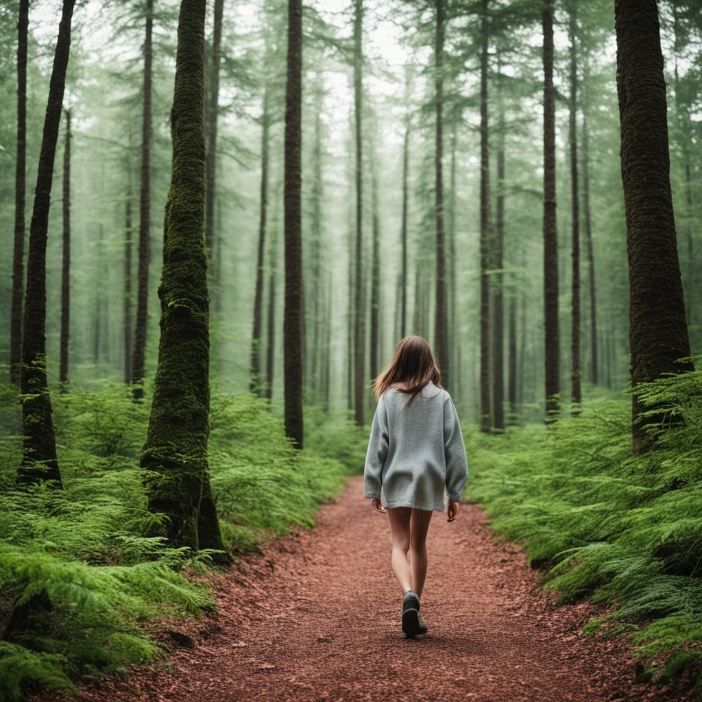 girl walking in forest 