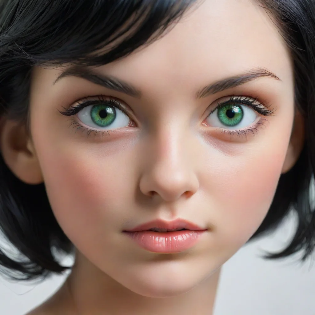 aigirl with black hair green eyes