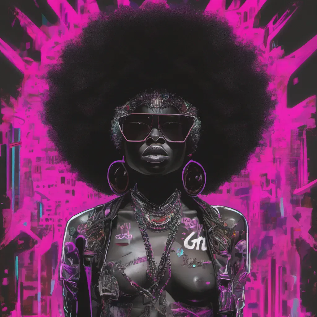 aigod neon punk black woman suphero with a big afro good looking trending fantastic 1