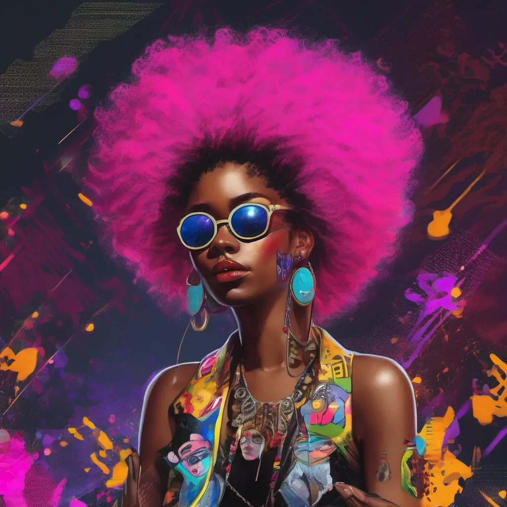 aigod neon punk black woman suphero with a big afro