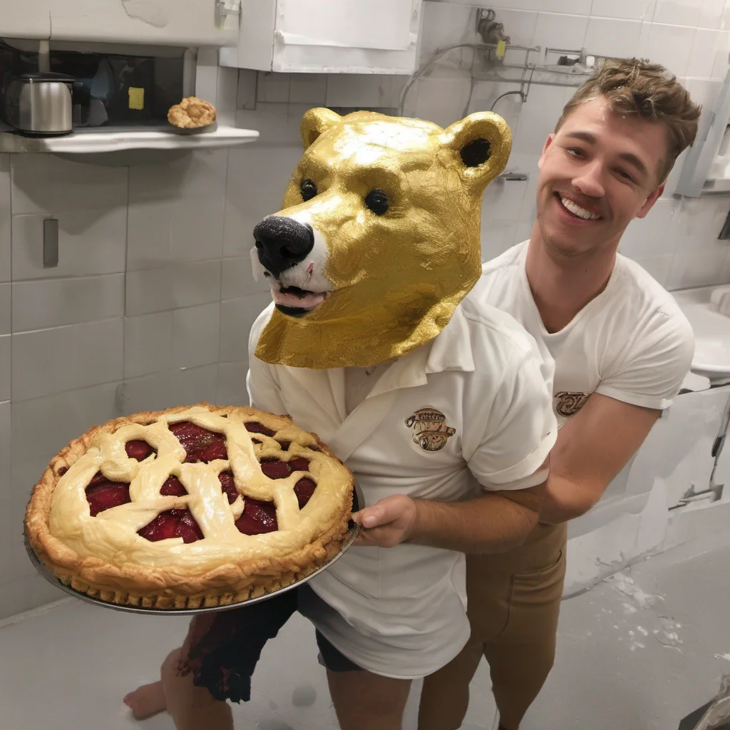 golden bear with pie on his face good looking trending fantastic 1