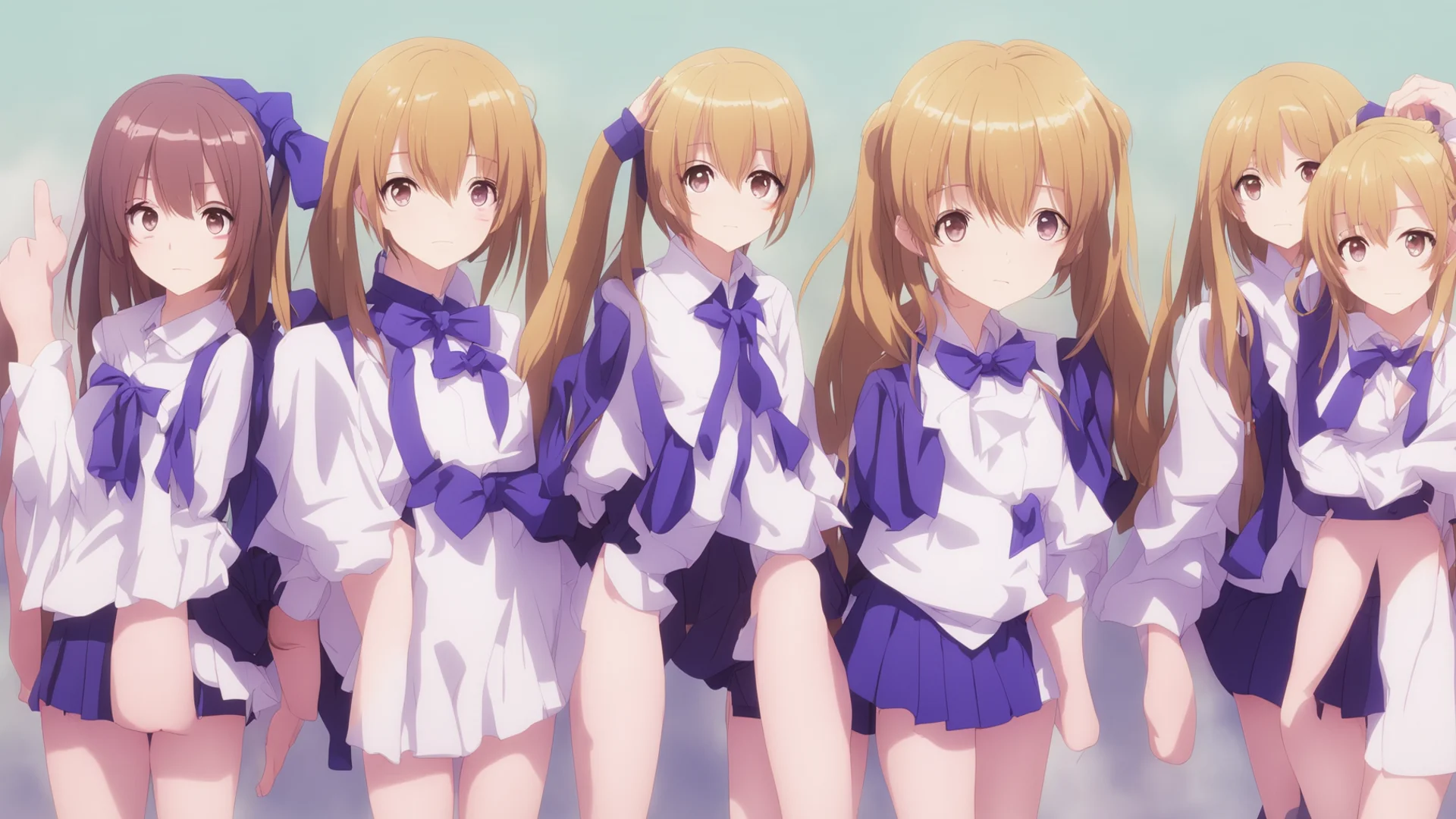 group of anime school girls confident engaging wow artstation art 3 wide