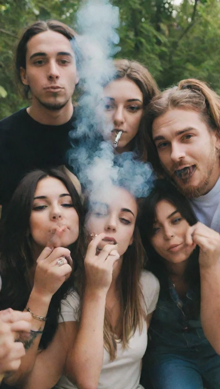 aigroup of friends smoking weed tall