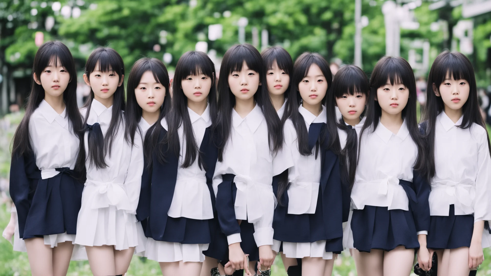group of japanese school girls  wide
