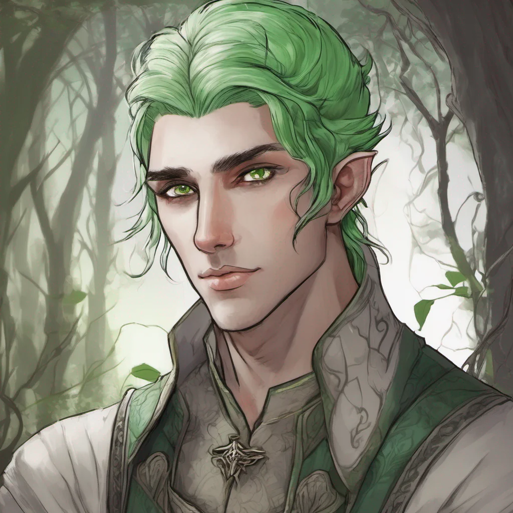 aihalf elf green hair grey eyes male good looking trending fantastic 1