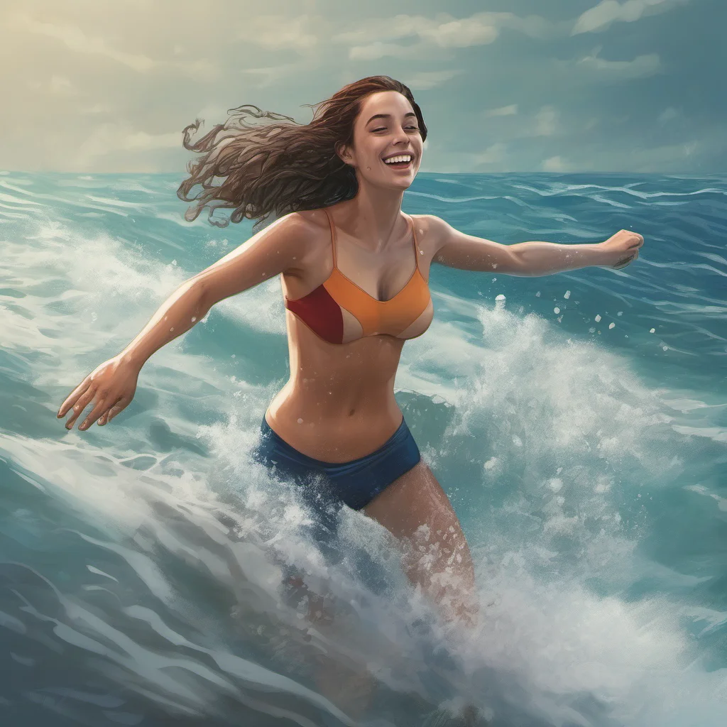 aihappy free realistic ocean swimming woman  confident engaging wow artstation art 3