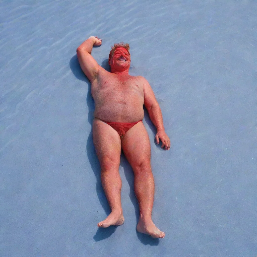aihappy red man sunbaking on blue sand