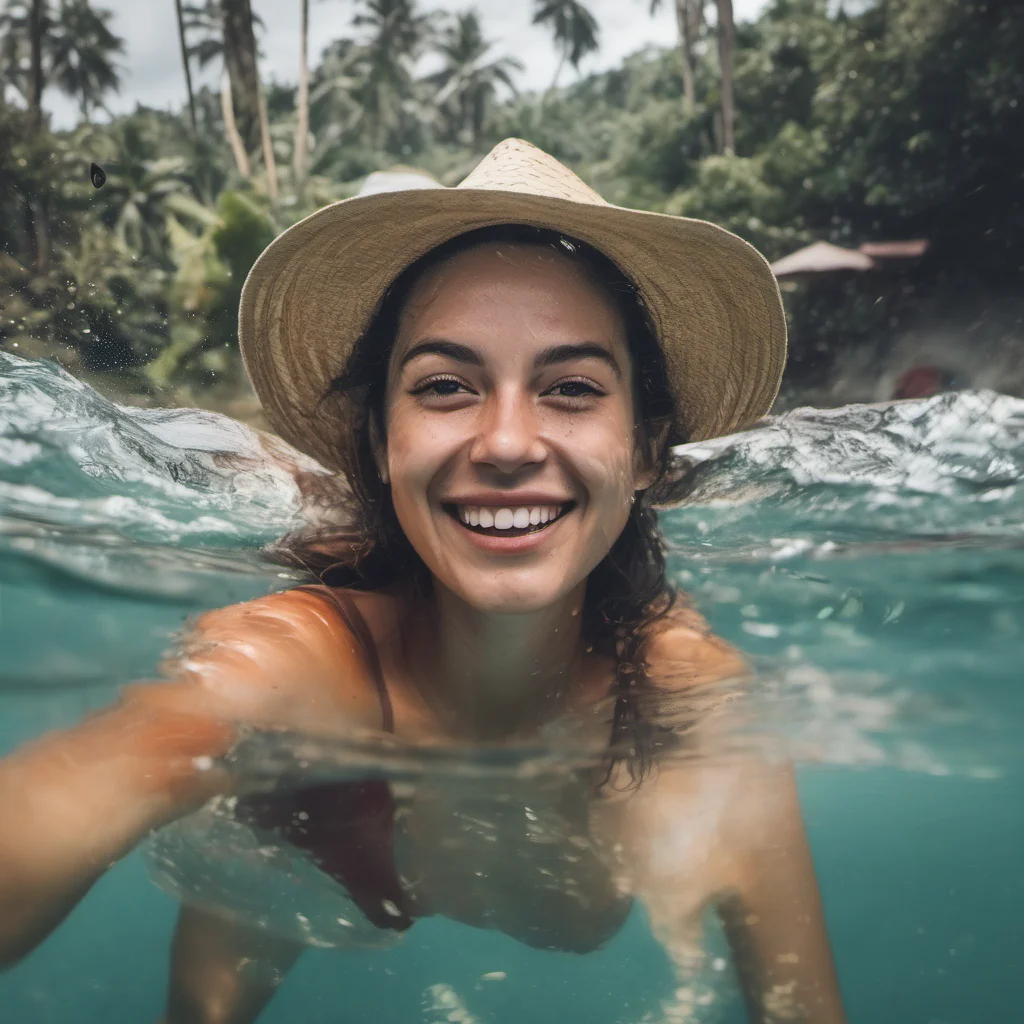 aihappy traveler woman realistic  swimming in bali   good looking trending fantastic 1
