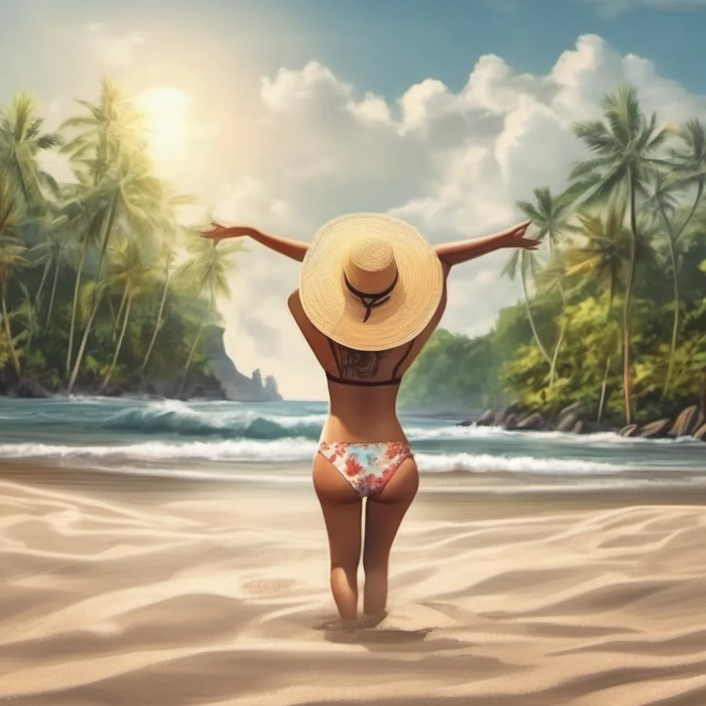 aihappy traveler woman realistic  swimming in bali back view sun bathing on sand   good looking trending fantastic 1