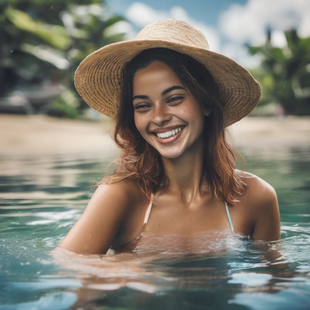 happy woman realistic  swimming in bali  