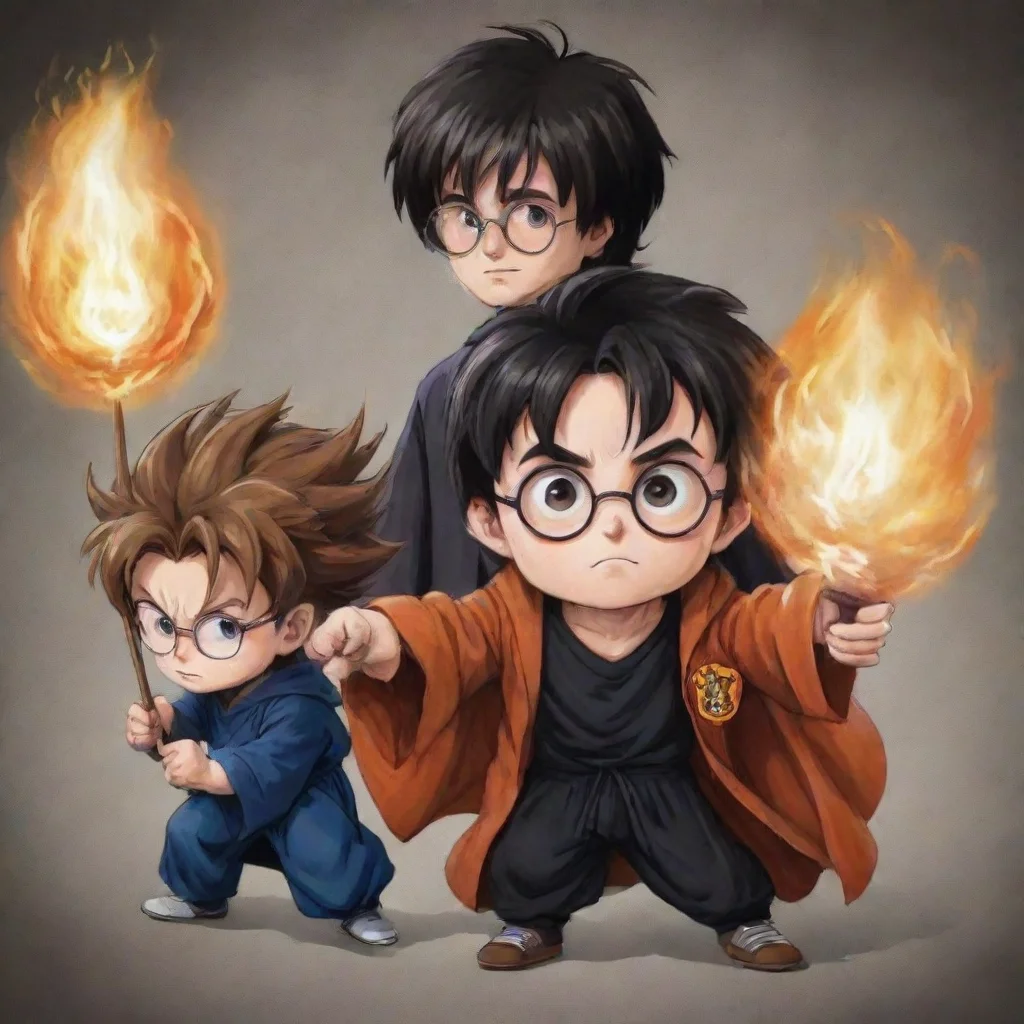 aiharry potter al estilo dragon ball con una varita en la mano