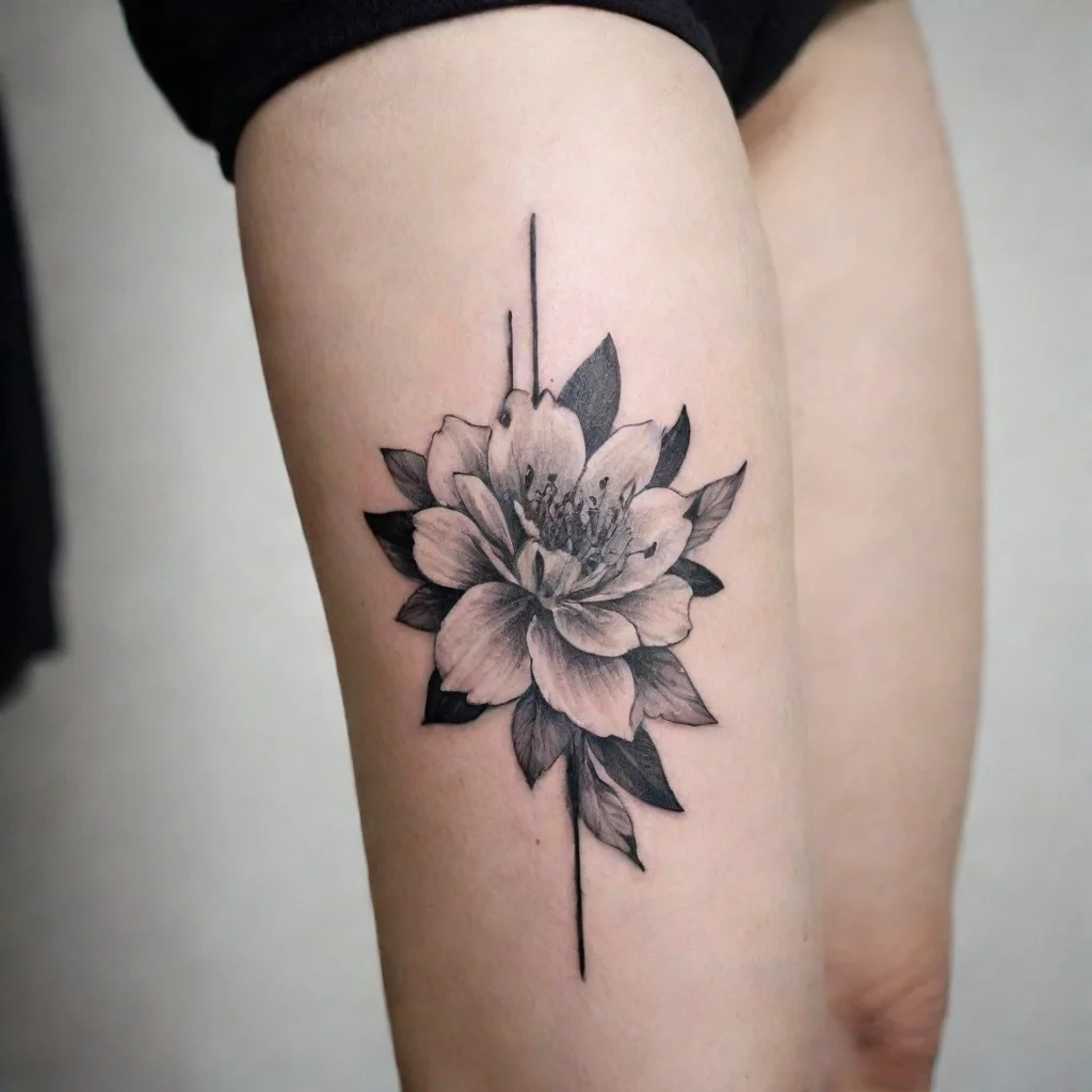 her fine line black and white tattoo