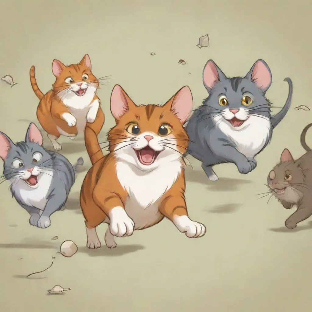 aiherd of cats being chased by a mouse in a cartoon style