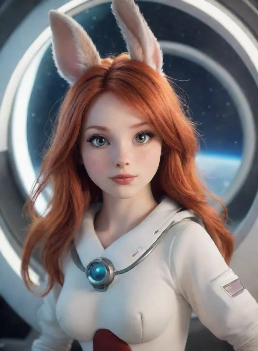 aihigh contrast a female anthro furry rabbit redhead looking into camera love romantic spaceship hd 4 portrait43