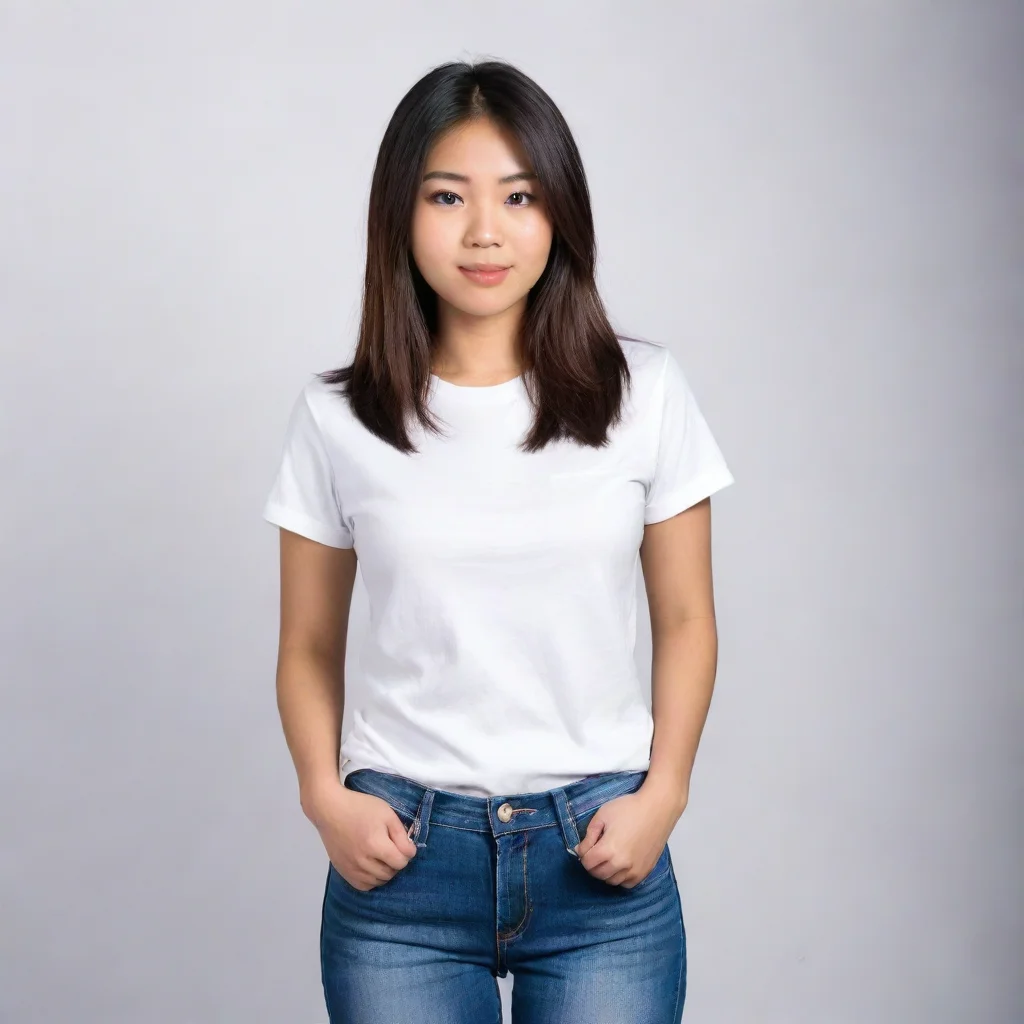 aihigh contrast a half asian girl in a t shirt and jeans.  4