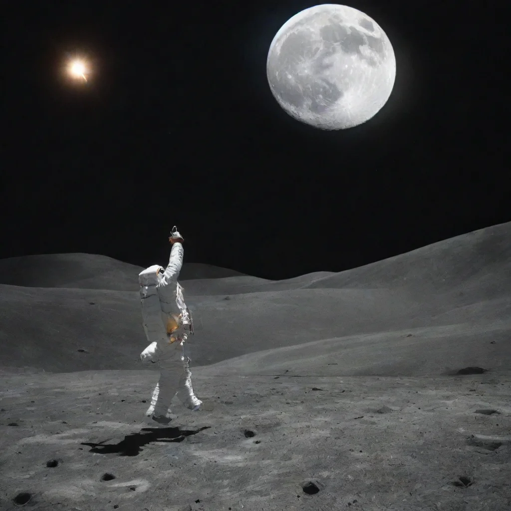 aihigh contrast a man walking on moon with torch 4