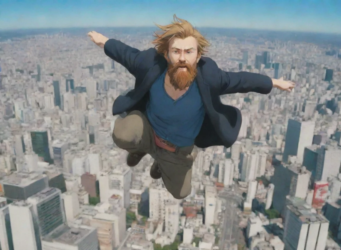 aihigh contrast a young bearded swedish hobo man flying over tokyo anime hd 4 landscape43