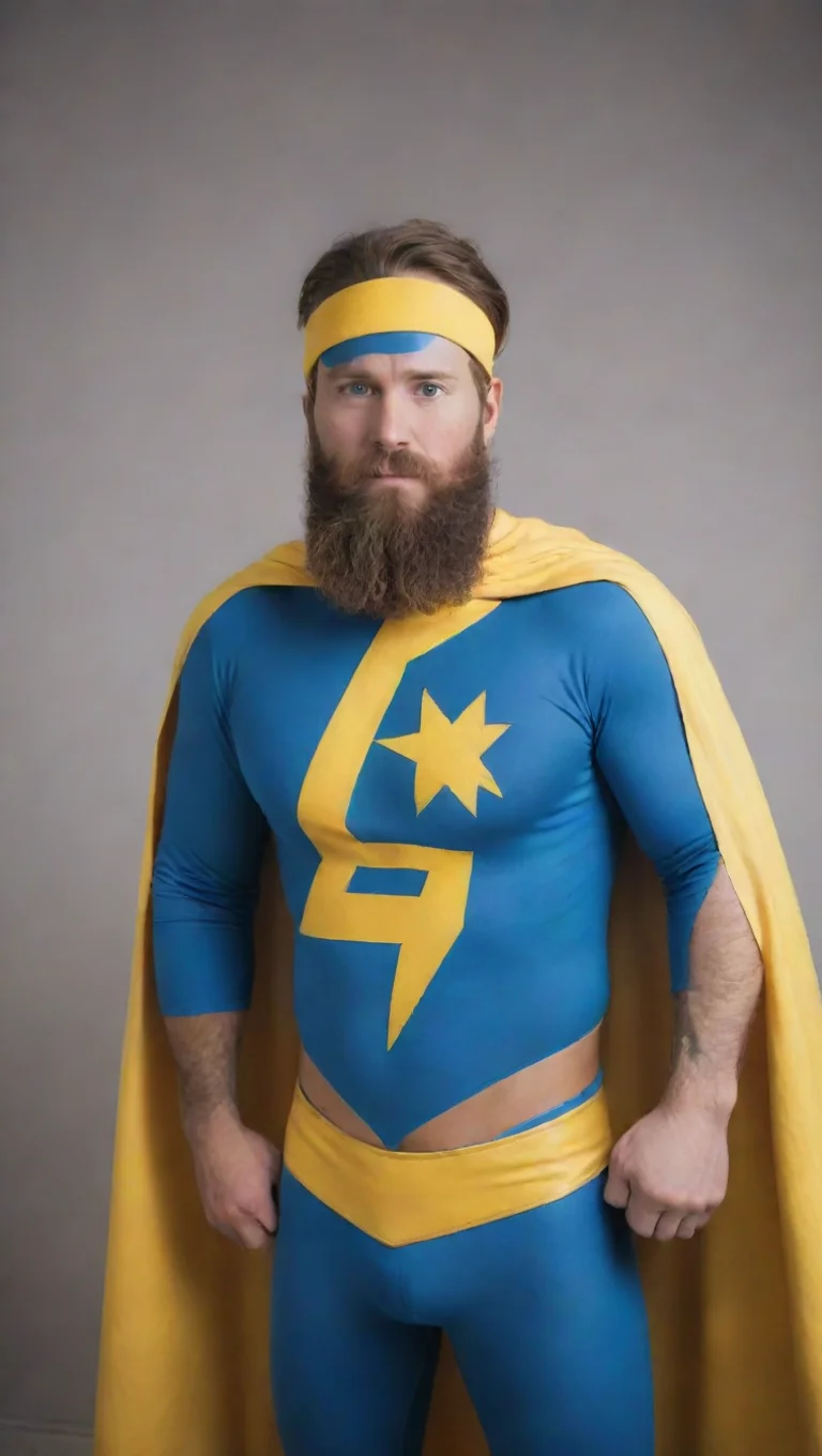 aihigh contrast a young bearded swedish man in a homemade superhero outfit hd 4 tall