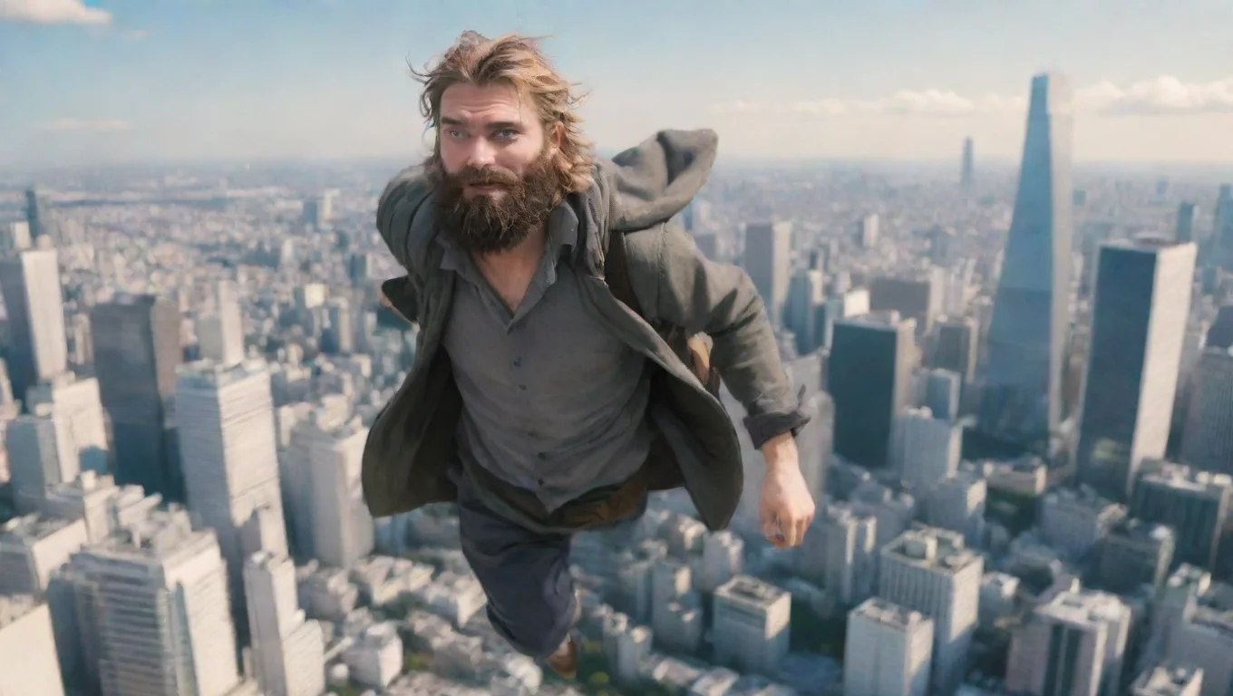 aihigh contrast a young swedish bearded anime hobo man flying over tokyo 4 widescreen
