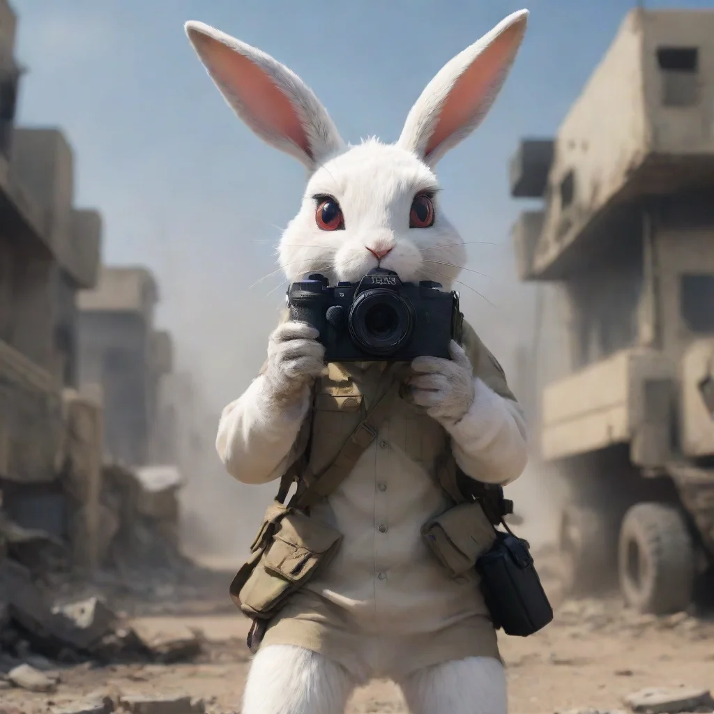 high contrast anime anthropomorphic rabbit woman with camera in a warzone hd 4