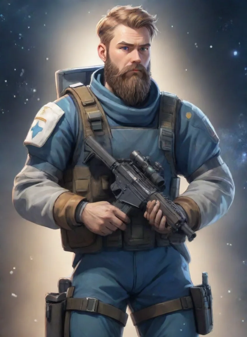 aihigh contrast anime cartoon young bearded swedish space soldier man with rifle hd 4 portrait43