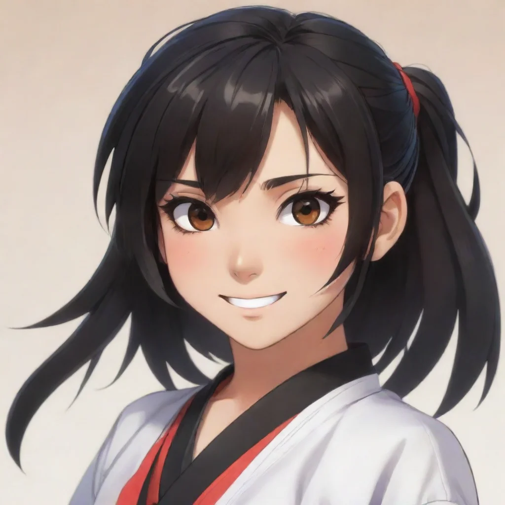 aihigh contrast anime happy martial arts girl with black hair and brown eyes 4