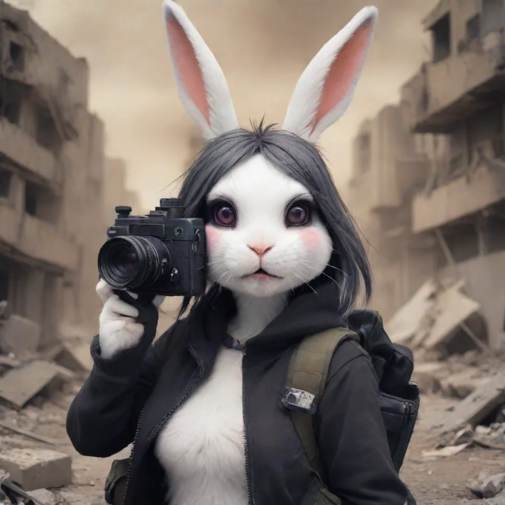 aihigh contrast anthropomorphic emo rabbit woman with camera in a warzone anime style 4