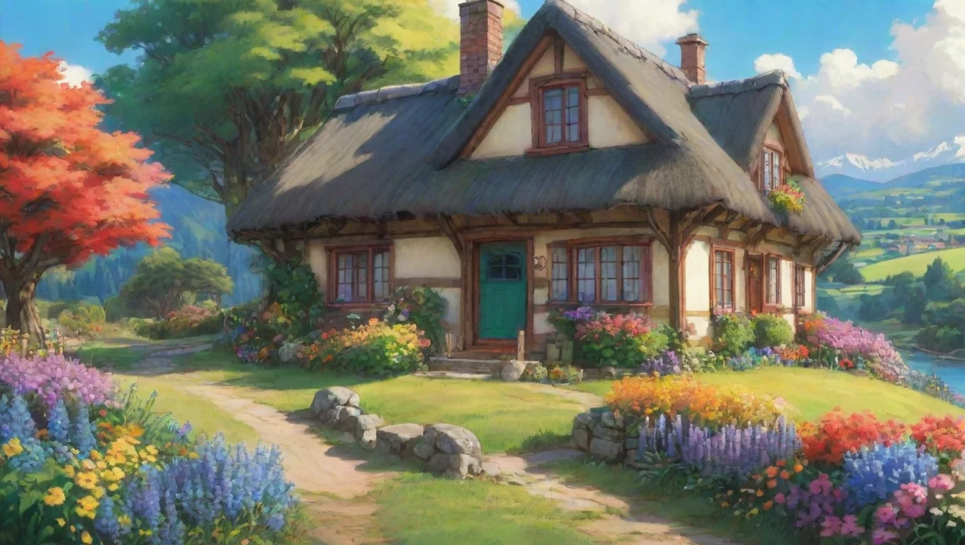 high contrast artistic cottage in the countryside new zealand colorful town wonderland adorable detail anime  ghibli bright  4 widescreen