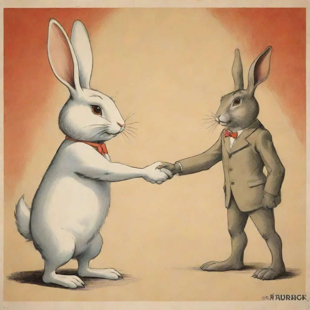 high contrast cartoon propaganda poster rabbit shaking hands with a human 4