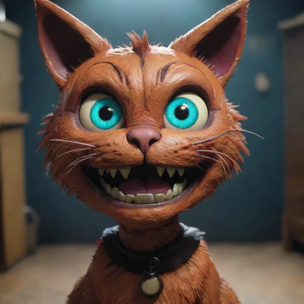 aihigh contrast cartoony animatronic cat staring into camera freddys horror 4