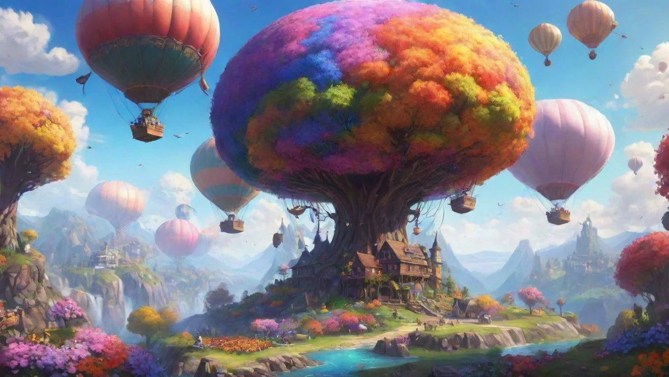 aihigh contrast colorful world hd amazing cosy flowers colorful trees fantasy world fun with airships artstation 4 widescreen