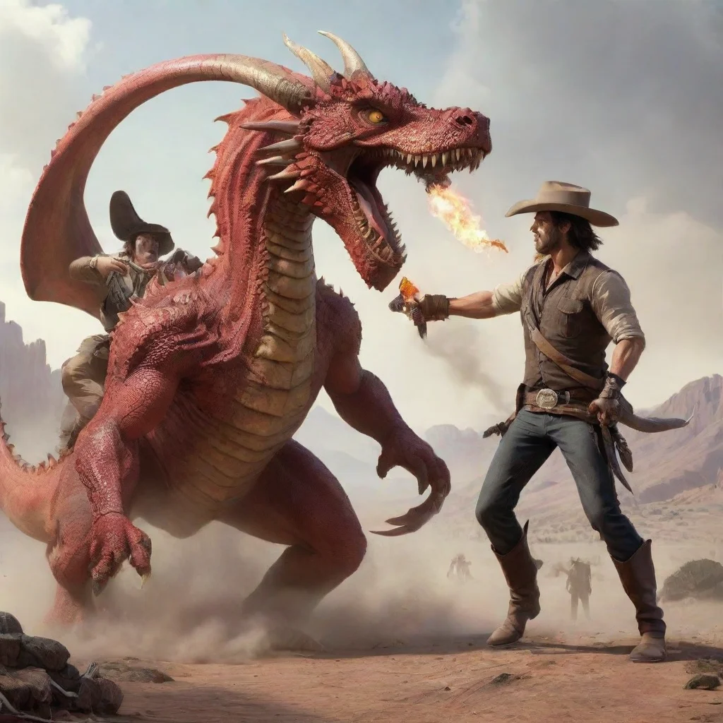 aihigh contrast cowboy humans fighting a dragon 4
