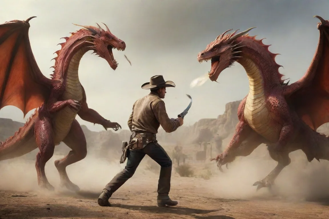aihigh contrast cowboys fighting against dragon hd 4 landscape