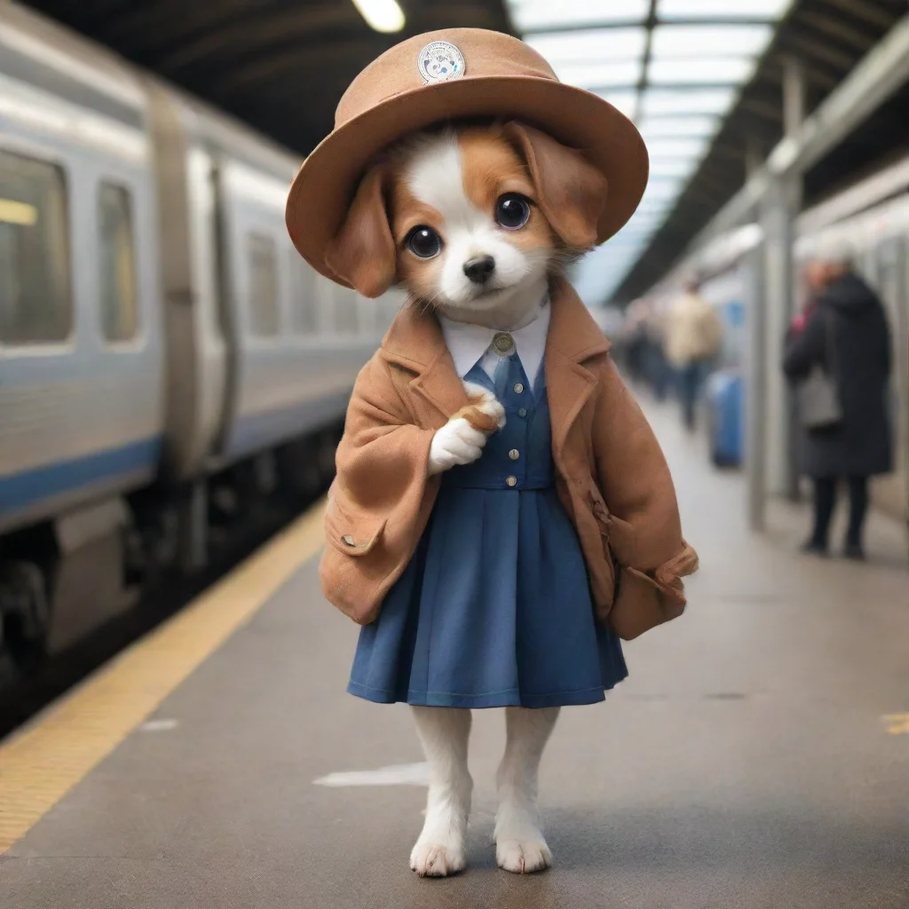 aihigh contrast cute anthropomorphic dog woman train station 4