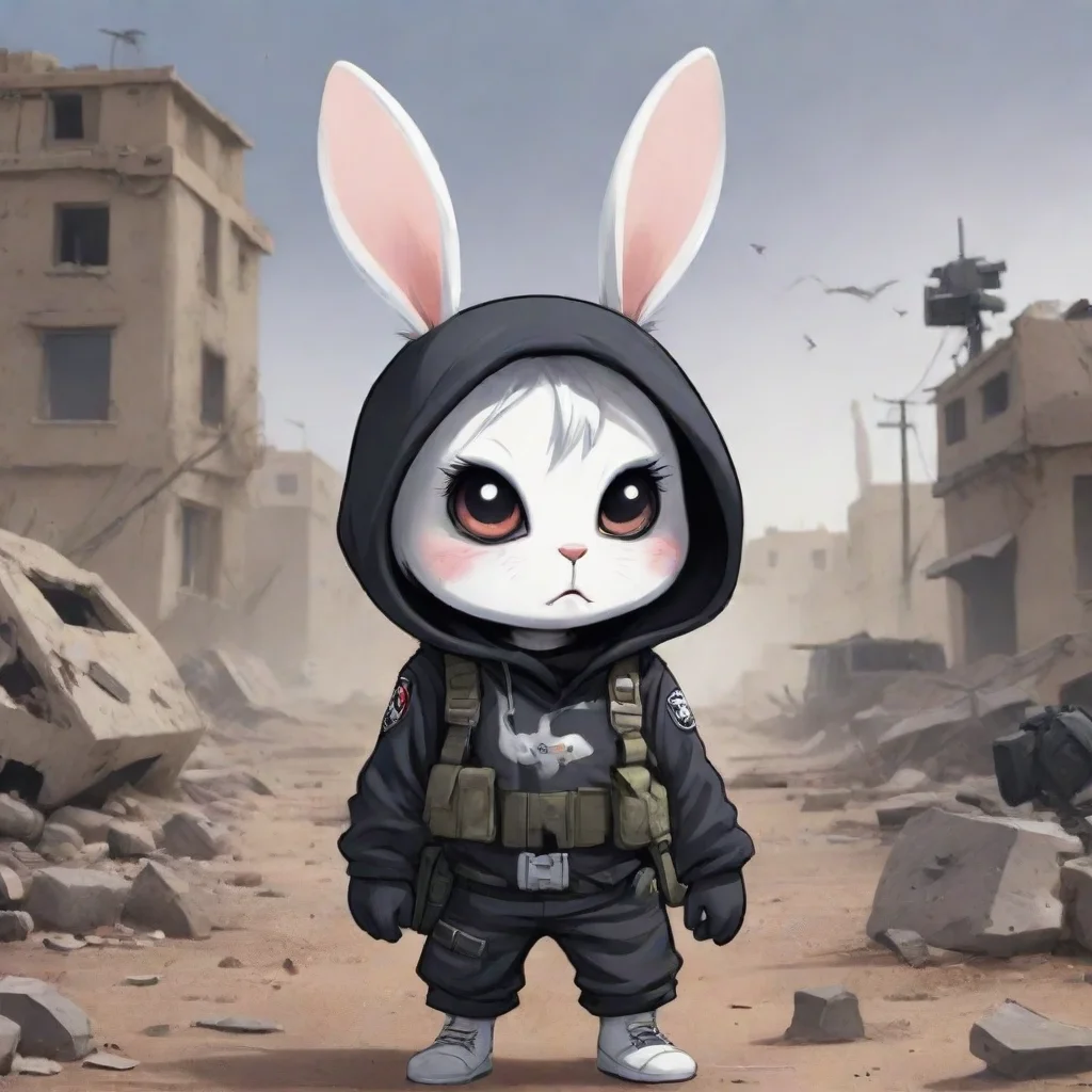 aihigh contrast cute anthropomorphic emo bunny woman in a warzone cartoon 4