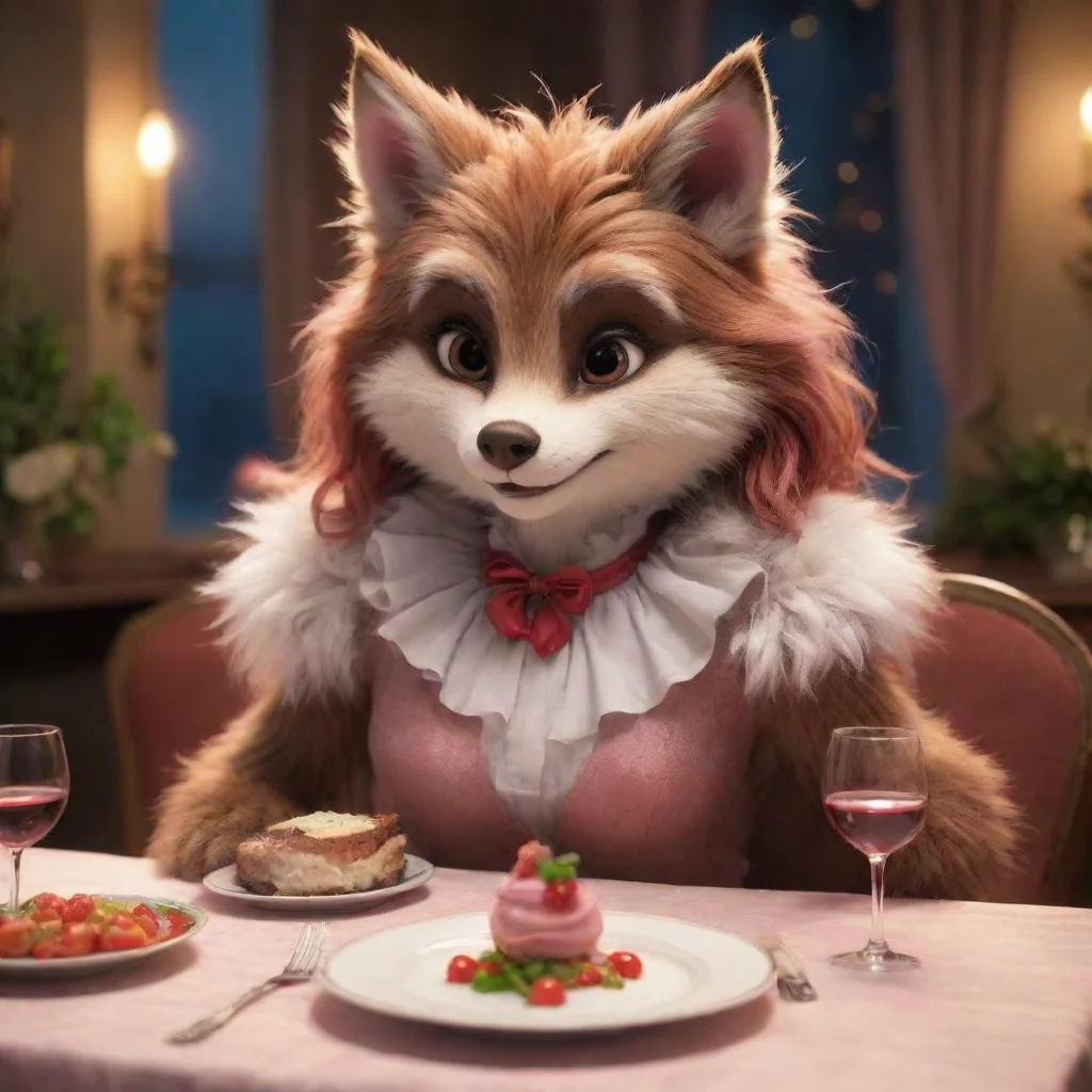 aihigh contrast cute anthropomorphic furry woman romantic dinner 4
