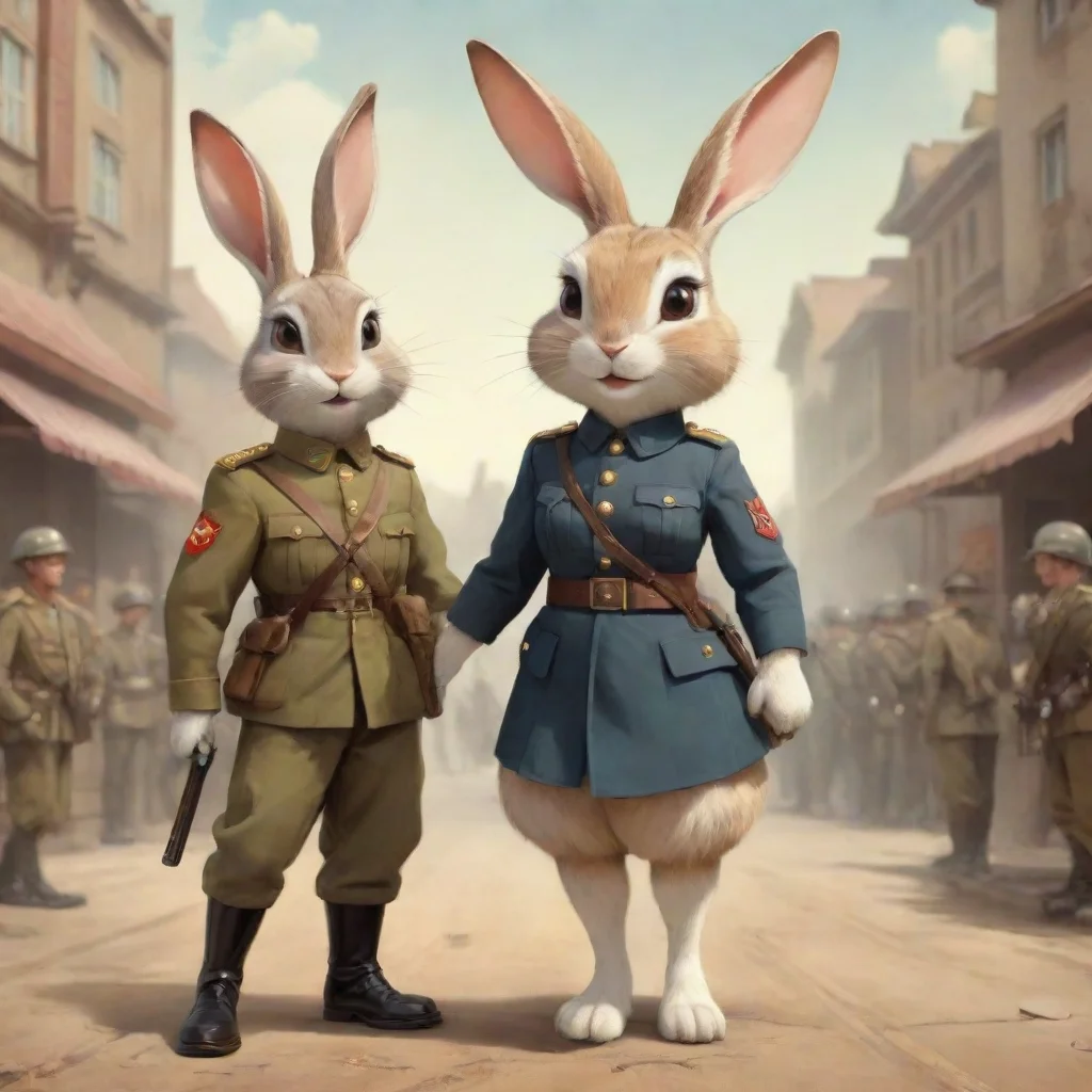 aihigh contrast cute cartoon anthropomorphic rabbit woman with human male soldier propaganda hd 4