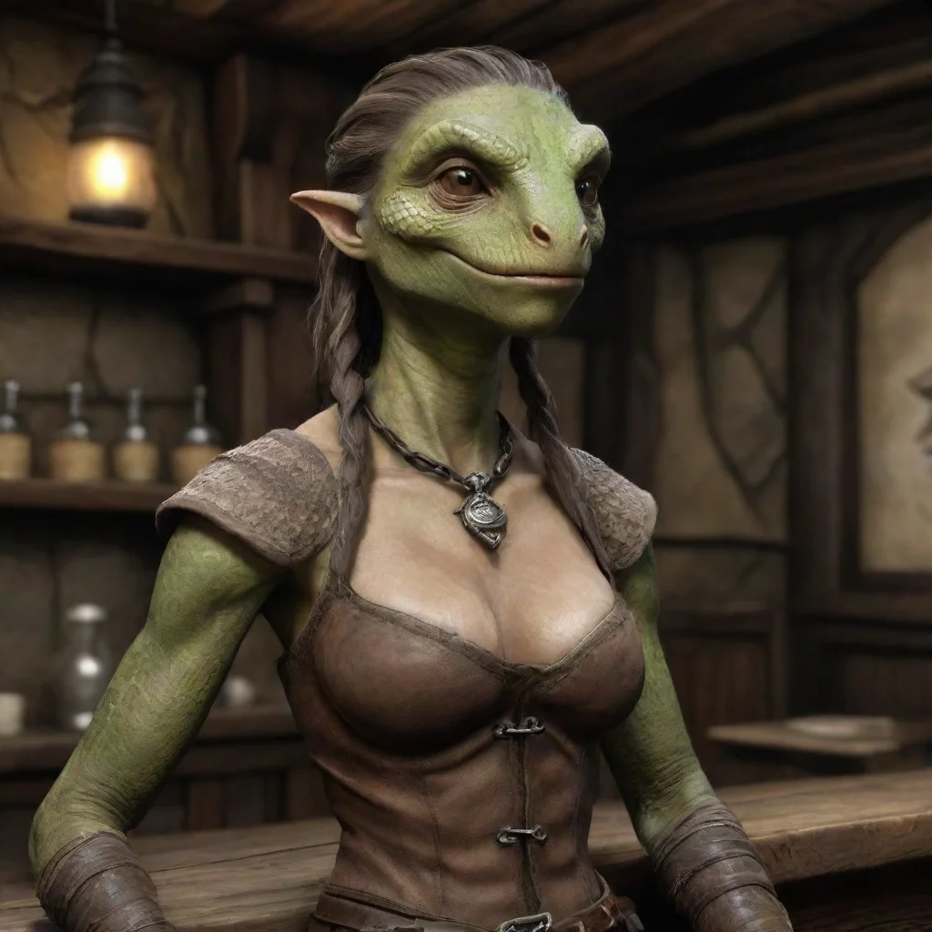 high contrast cute lizard woman tavern skyrim 4