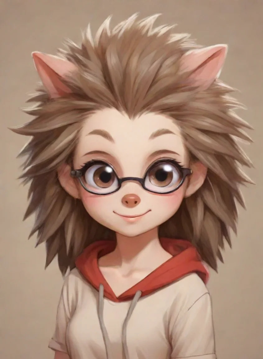 aihigh contrast cute nerdy shy anthro furry hedgehog woman cartoon anime style 4 portrait43
